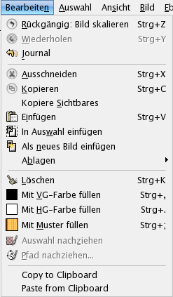 Inhalt des Bearbeiten-Menüs
